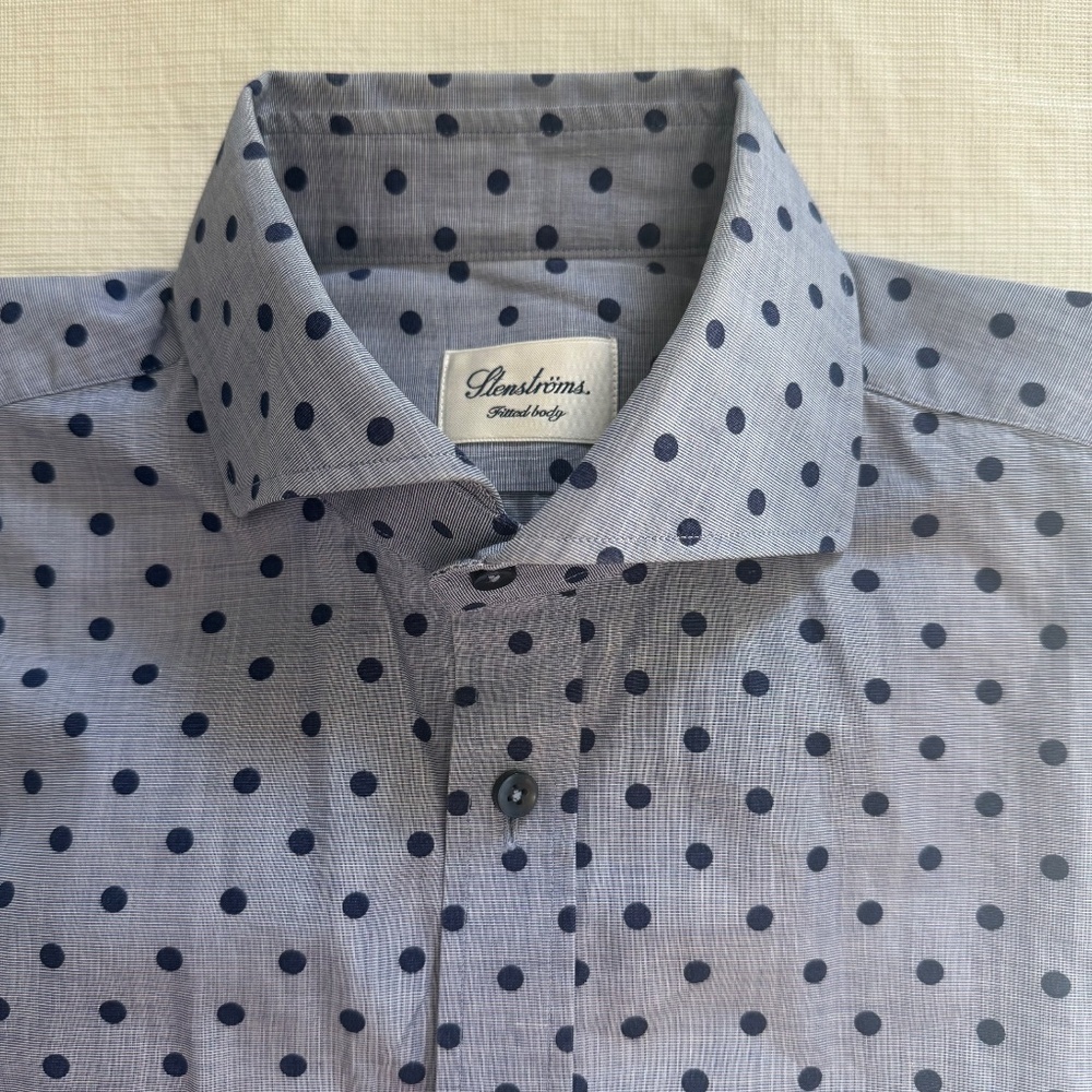 Stenstroms Sweden Stylish Blue Polka Dot Button Down Shirt 15.5 Medium